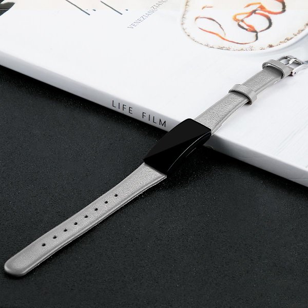 For Fitbit Inspire / Inspire HR älykellohihna, ylin kerros naudannahkaa, rannehihna, koko L-6,7-8,1 tuumaa Light Grey