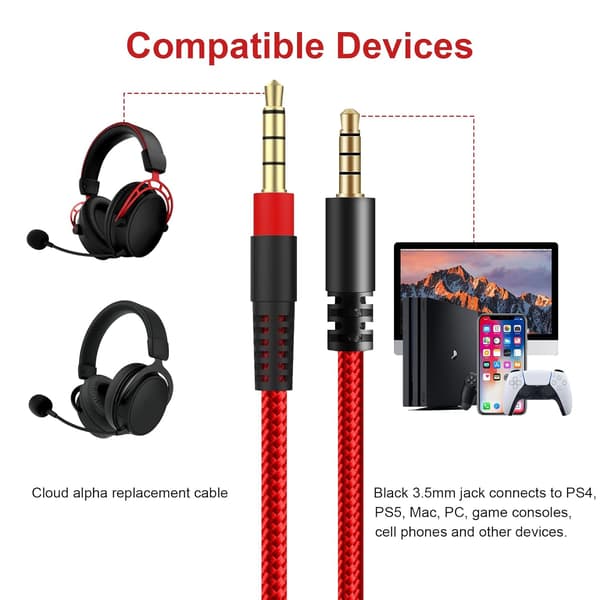 Ersättningsljudkabel för HyperX Cloud Alpha Cloud Mix, med volymkontroll (ingen mikrofon) No Mic