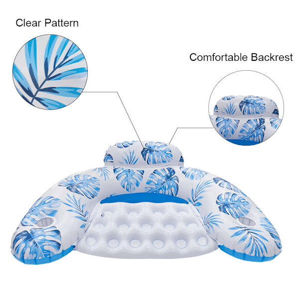 Kesän ympäristöystävällinen PVC-painettu U-muotoinen puhallettava kelluntarengas mukitelineellä (syaani)