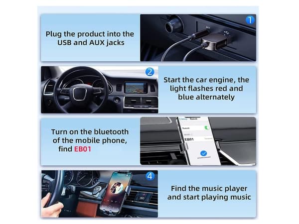 Bluetooth Adapter Aux Mottagare Trådlös Bluetooth V5.0 För Bil Usb