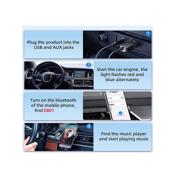 Bluetooth-sovitin Aux-vastaanotin langaton Bluetooth V5.0 autoon USB