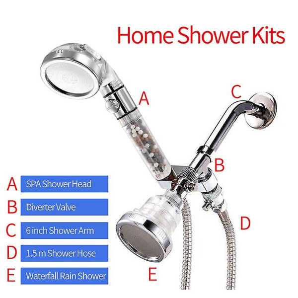 badeværelse 3-funktions spa brusehoved med kontakt stop knap højtryk anion filter badekar hoved vandbesparende bruser Shower kits-2