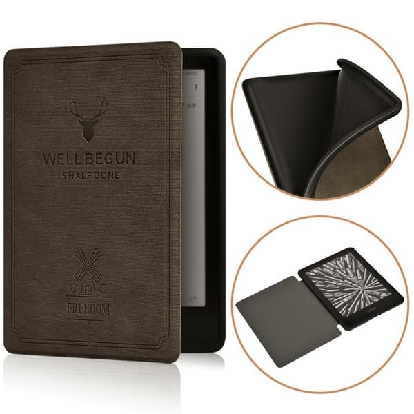 Etui - Til Kindle Paperwhite 12. generation 7 tommer model, gevirprægning (kaffe)
