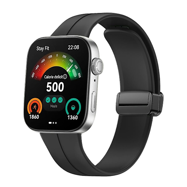 For Huawei Watch Fit 3 Silikonrem med magnetisk foldespenne Black