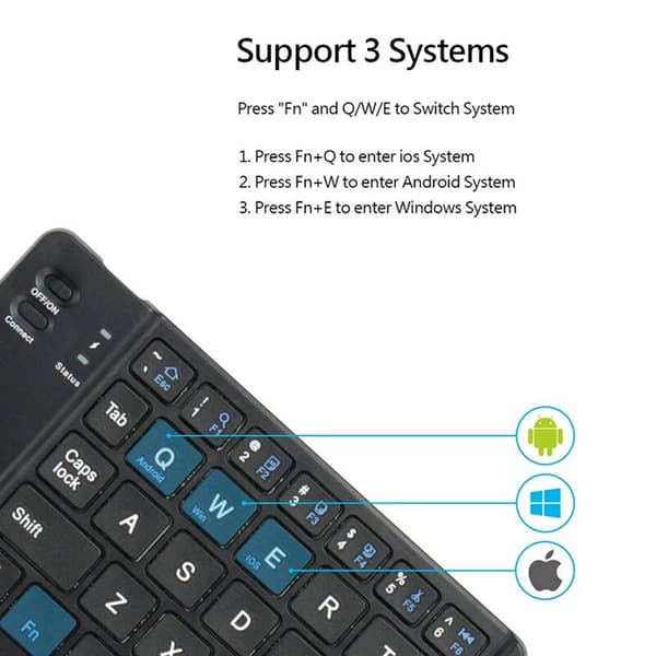 Sammenleggbart tastatur BT18, dobbeltfold for Windows Android iOS (sølv)