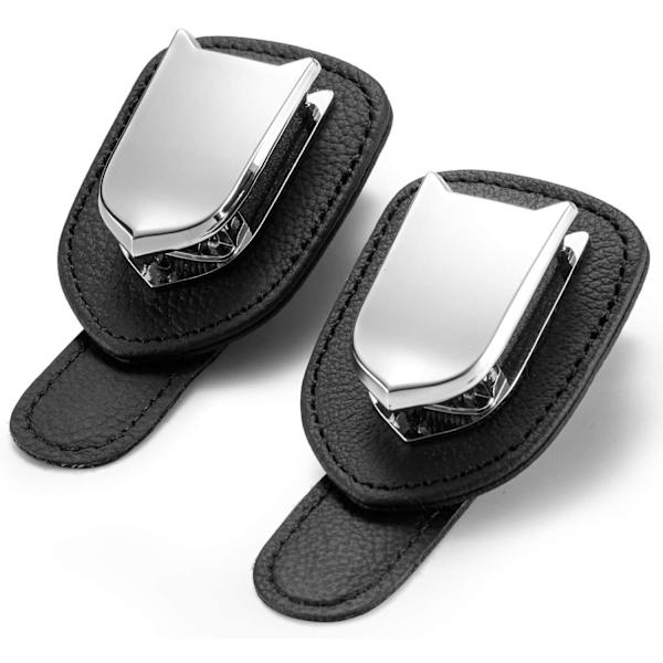 2 pakker Bilbrilleholder Universal Car Visir Solbriller Holder Clip Lær Brillehenger og billettkort Clip Brillefeste for bil Black