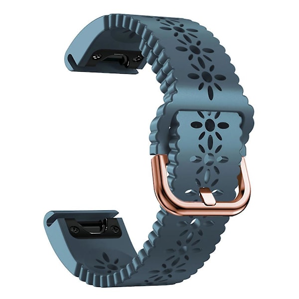 For Garmin Fenix 7S/6S Pro/5S Plus/Instinct 2S Hollow-out Flower Pattern Silicone Watch Band Adjustable Quick Release Soft Strap Replacement Lake Blue