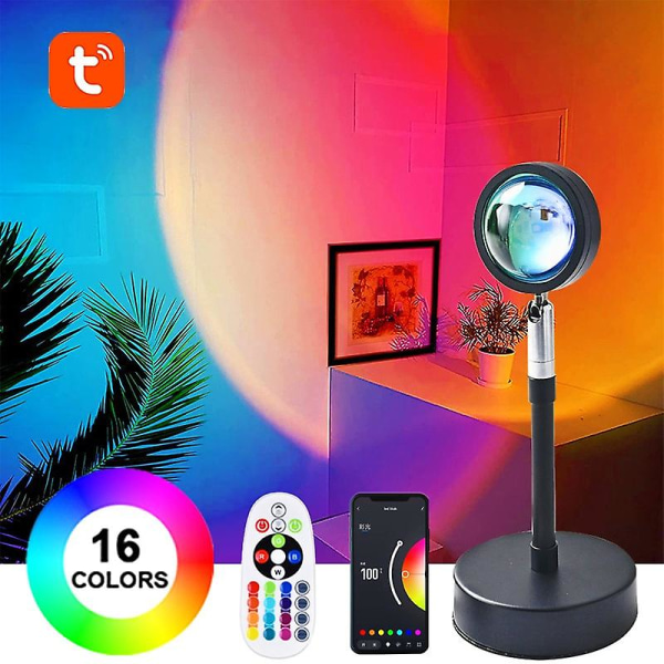 Tuya 16 Färger Bluetooth Solnedgångslampa Projektor Rgb Led Nattljus Tuya Smart App Straight 1pcs