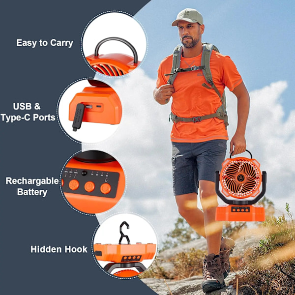 Skrivbordsfläkt - 10000Mah 3-I-1 Campingfläkt, med LED-lampor och fjärrkontroll (Grön)