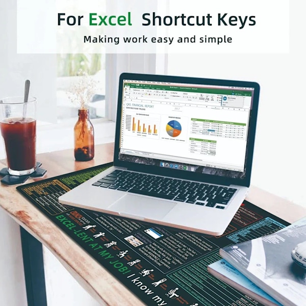 Excel Kortkommandoer Musmatta, Utökad Stor Fusk Musmatta, PC Kontor Kalkylblad Tangentbord Matta, Halksäker Sydd Kant 400*900*2Mm Cdr