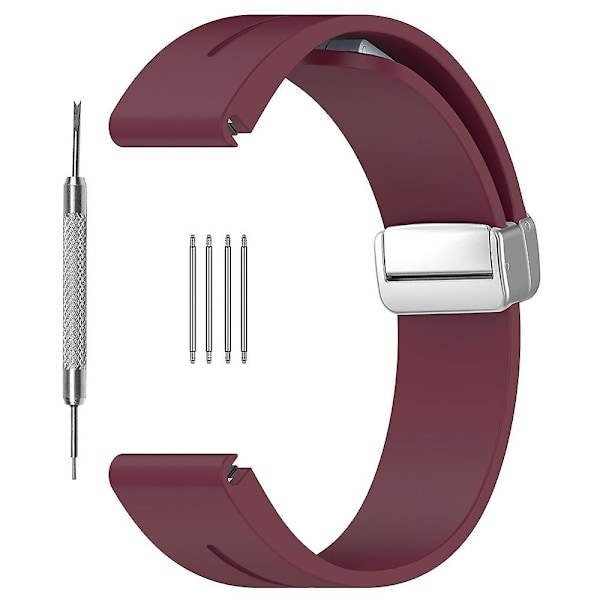 22mm Silikonklockarmband Magnetiskt Silverspänne Band För Huawei Watch Gt 4 46mm/samsung Galaxy Watch3 45mm/garmin Venu 3 Wine Red