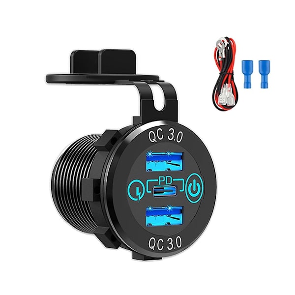 Dc12-24v Auton Nopea Latauspistorasia 18w Pd & Kaksois Qc3.0 Virtalähde Usb-Pistorasia Red Lighting