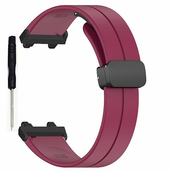 Silikone urrem magnetisk folde spænde håndledsrem til Huami Amazfit T-rex 2 Wine Red