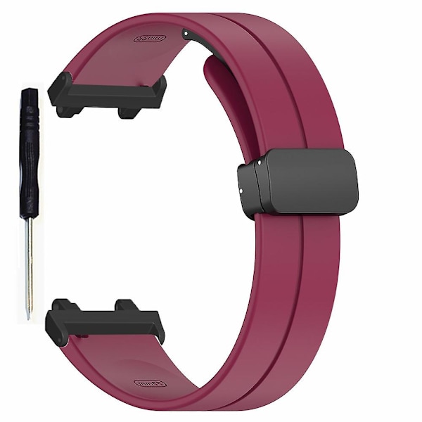 Silikoniranneke magneettisella taittolukolla Huami Amazfit T-rex 2 -kelloon Wine Red