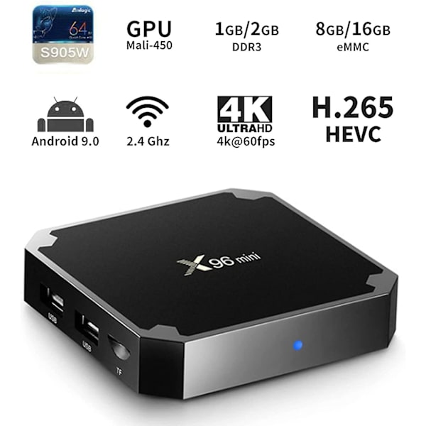 X96 Mini iptv Multimedia Streaming Android 9.0 Box / 4K Ultra HD WiFi TV Box med Amlogic S905W Quad-Core