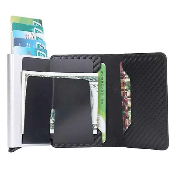 Kulfiber Pop-up Kortholder Med RFID Beskyttelse PU Sort