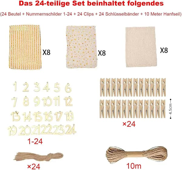 Gør-det-selv julekalenderposer, 24 dages nedtælling (13*18 cm)