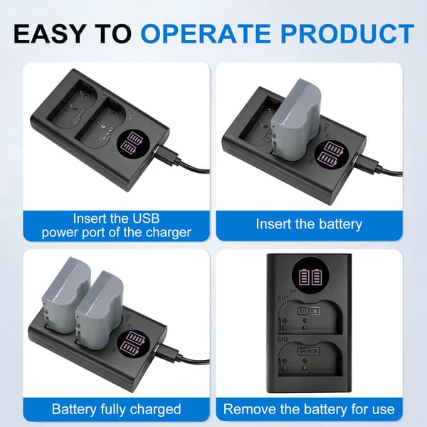 Batterilader for DL-EN-EL3e, kompatibel med Nikon EN-EL3E D90 D700 D300 D80 D70