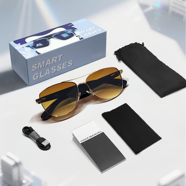 Smarte briller Gt32, Bluetooth hodetelefoner solbriller UV-beskyttelse antirefleks (gullbrun)