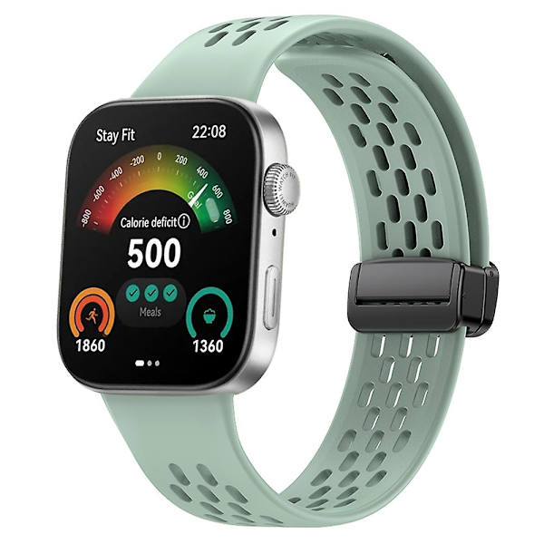 Huawei Watch Fit 3 -silikoniranneke, ontto hihna magneettisella taittolukolla Grey Green
