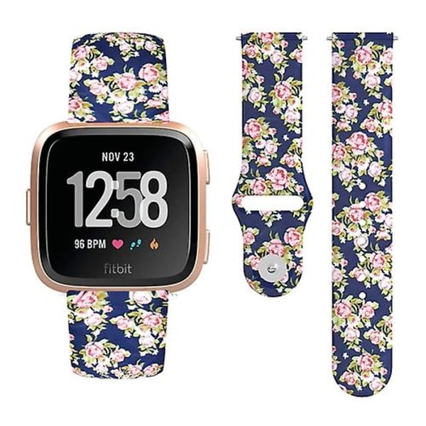 För Fitbit Versa 2 / Lite 22 mm omvänt spänne printed silikon watch SDK Pink Rose