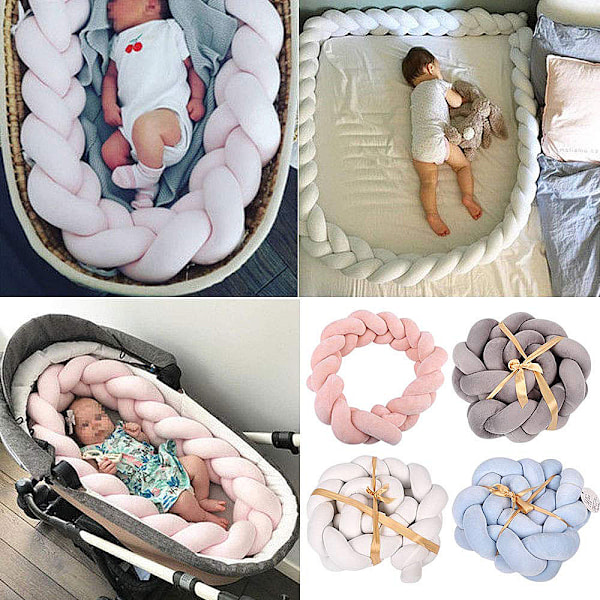 Babysängskudde, handgjord mjuk flätad 3-strängs kudde (brun och vit och grön, 2M)