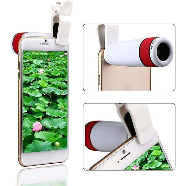 10 st 12X Teleobjektiv Mobiltelefonlins Universal Avtagbar Clip-On Lins Vit