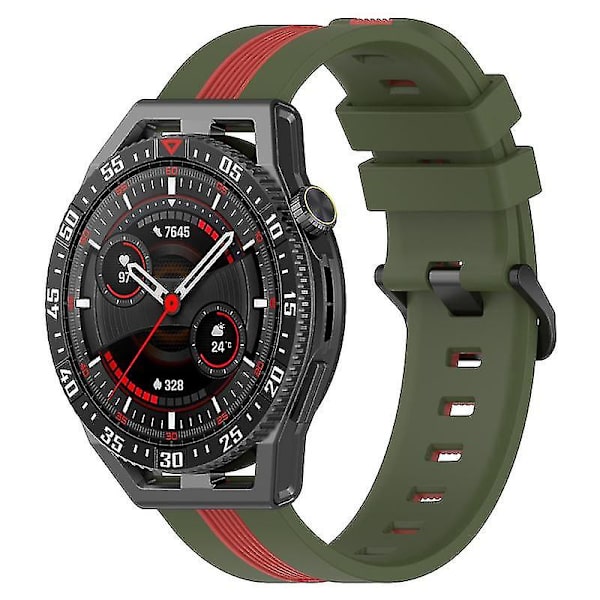 För Huawei Watch GT 3 42mm/Watch GT Silikonklockarmband Bredd 20mm Dubbel Mjuk Rem Army Green Red H Samsung Galaxy Watch 5