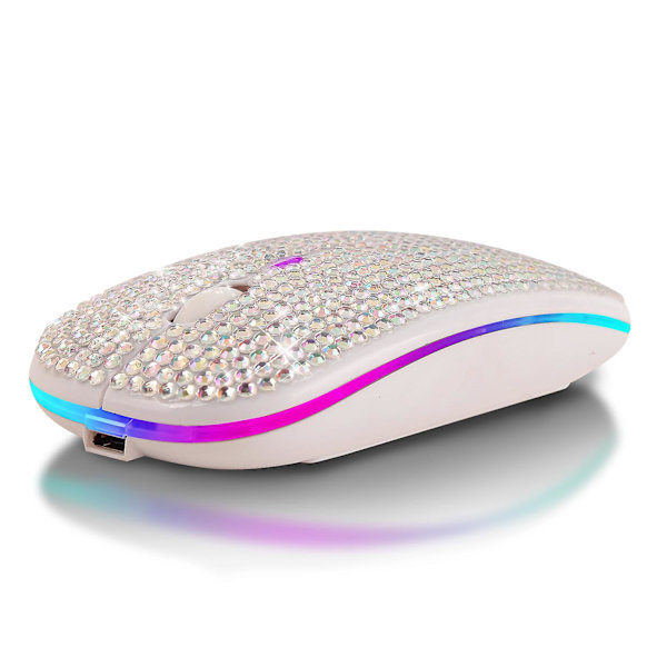 Bländande uppladdningsbar trådlös Bluetooth mus med Crystal Diamond Rgb-bakgrundsbelyst Sliver