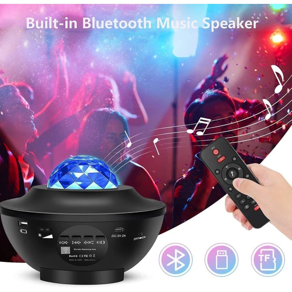 Star Projector, Galaxy Projector Night Light med LED Roterende Ocean Wave, med fjernkontroll