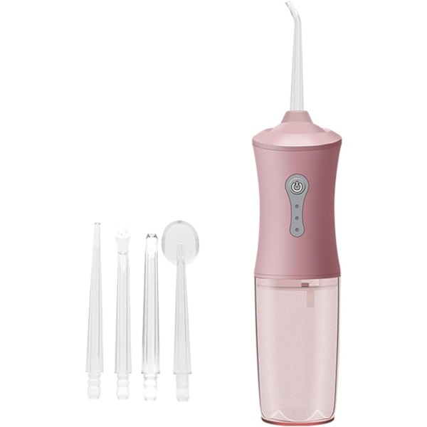 Oral Irrigator - Sladdlös tandrengörare, med 4 munstycken och 200 ml tank, rosa