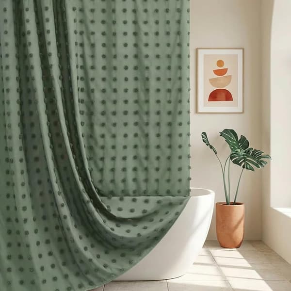 Duschdraperi, 72 x 72 \" Tuftade veckade blompuffar texturerade med krokar Green