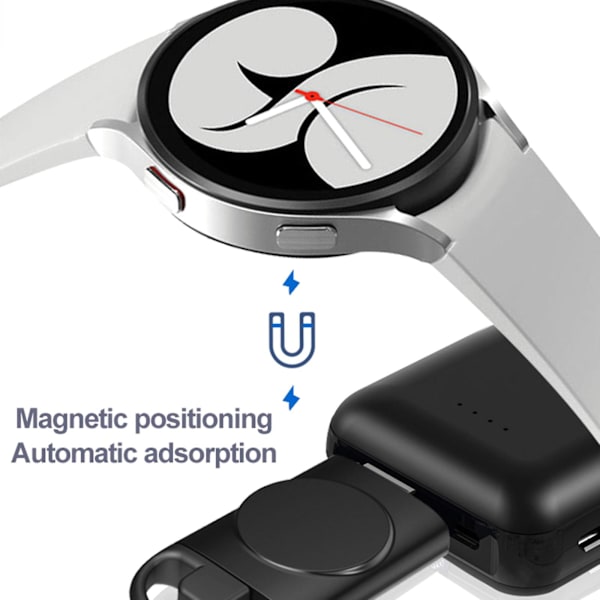 Magnetisk trådlös USB 2 i 1 Laddningsdocka Laddare Adapter för GalaxyWatch 3/4 Black