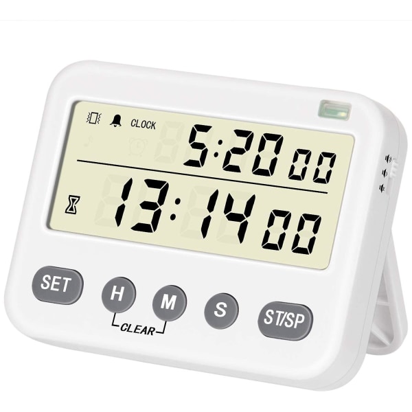 Digital køkkentimer, 24-timers ur, dagligt vækkeur, nedtæller/op køkkenur timer med stort LCD-display