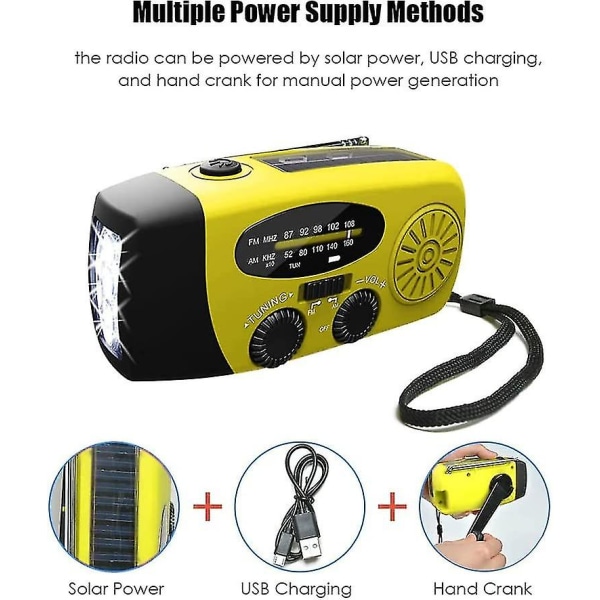Solcelledrevet sveivradio, nødsveivradio med lommelykt og mobiltelefonlader, bærbar Am/fm Noaa værradio, utendørs nødutstyr
