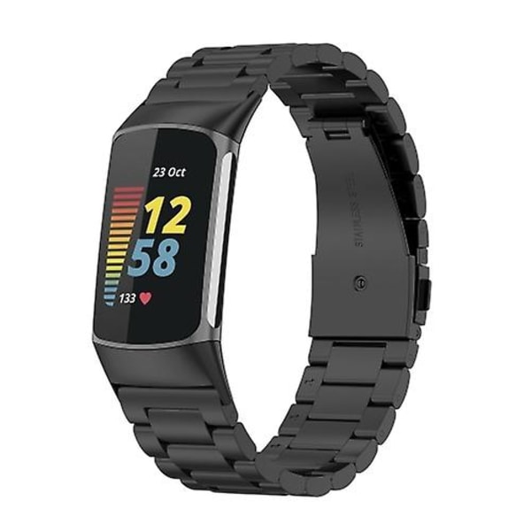 För Fitbit Charge 5 Watch i rostfritt stål med tre pärlor TET Black