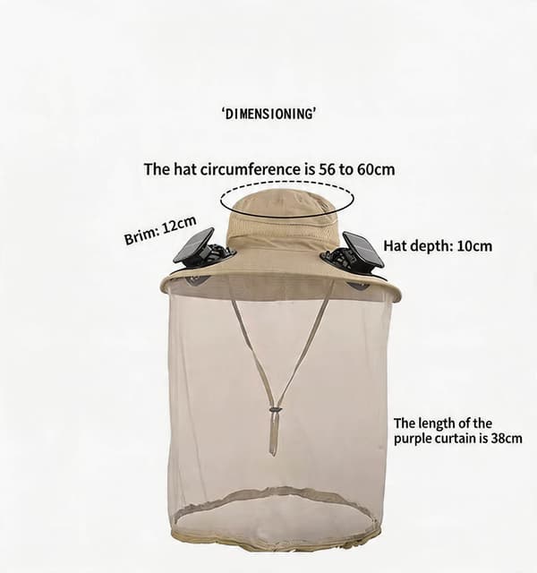 Fiskesolhatt för utomhusbruk, med 2 solfläktar (mörkgrå) Dark Gray L