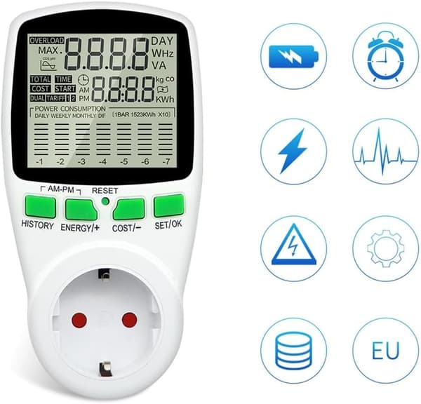 EU Digital LCD Energimåler Wattmeter Wattforbrug El Kwh Strømmonitor (Hvid)