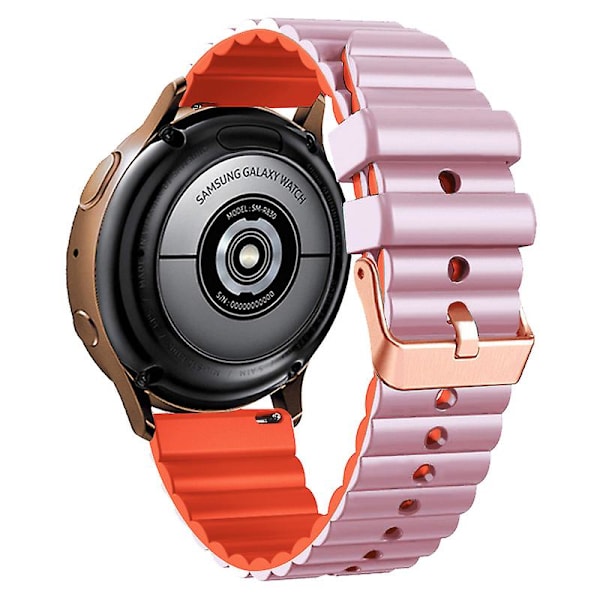 Vaakasuuntaiset raidat -ranneke Samsung Galaxy Watch6:lle / Watch6 Classicille / Watch 5 Prolle / Watch4:lle, kaksiväriset 20 mm silikonirannekkeet Light Purple Orange