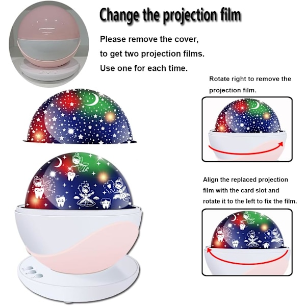 LED Nattelys Projektor, Roterende Stjerneprojektor Galakselys, USB Barnelampe Takprojektor Rosa