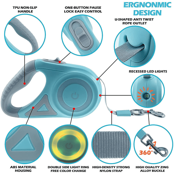 Hundebånd Uttrekkbart hundebånd med LED lys lommelykt Gåbånd for valp Små middels hunder bånd Enhåndsbrems Fri bevegelse En men 6-Green(16FT)
