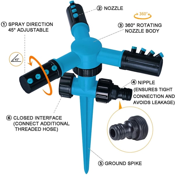 Plen sprinkler, hage sprinkler for hage, stort område dekning 360 grader roterende vann sprinkler for plen $ plen sprinkler Blue