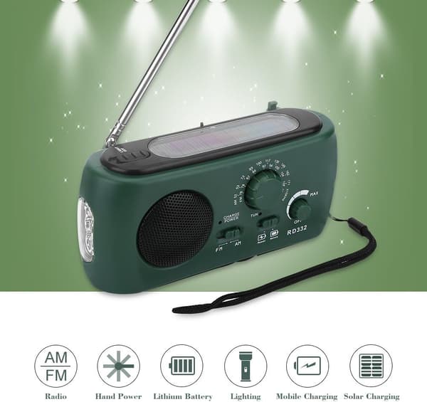Aurinkoradio, käsikampi Am Fm Led-taskulamppu (vihreä)
