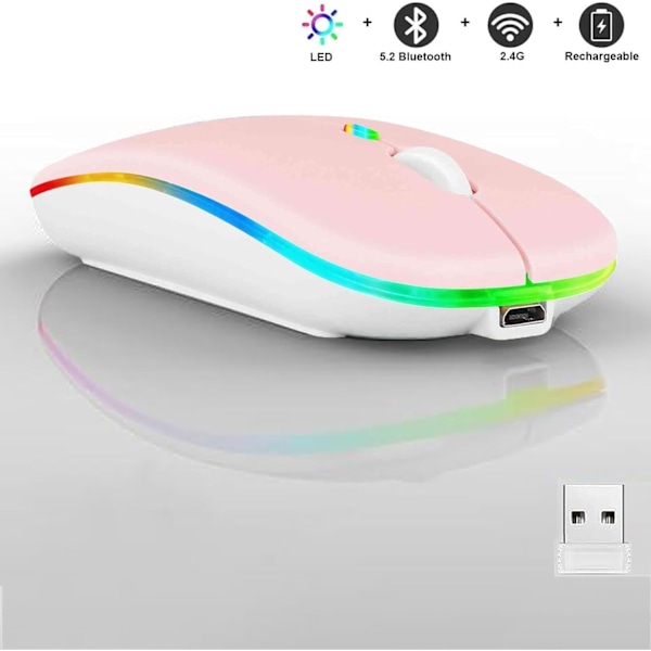 3 stk. LED Dual Mode Genopladelig Støjsvag Ultratynd Laptop Mus Med Bt5.2 USB-modtager (Pink)