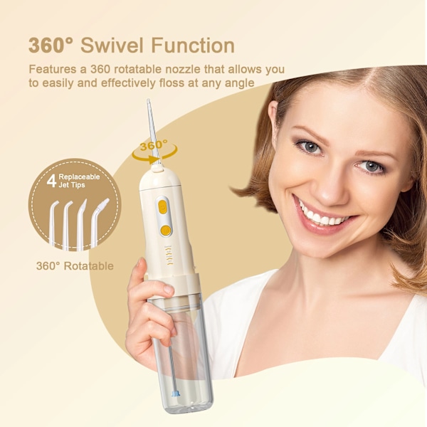 Oral Irrigator - 200 ml vattentank med 4 munstycken, för ortodonti, gul