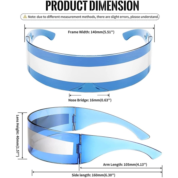 80-luvun futuristiset visiiri kyberaurinkolasit miesten naiset futuristiset punk-tyyli Cosplay B2740 Blue - Silver Stripe