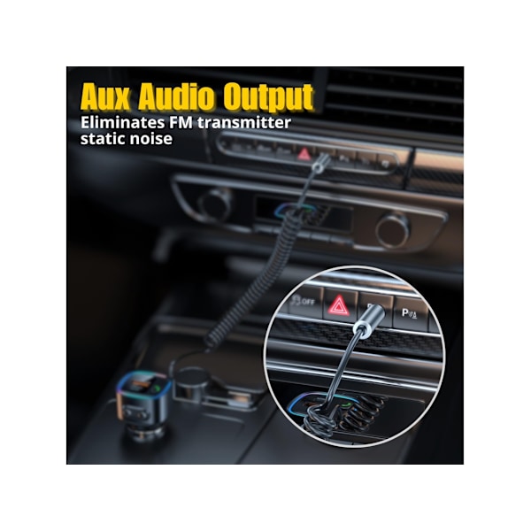 Bluetooth 5.4 Aux Biladapter, Dubbla USB C/A, Handsfree, Stöd för USB-minne (Svart)