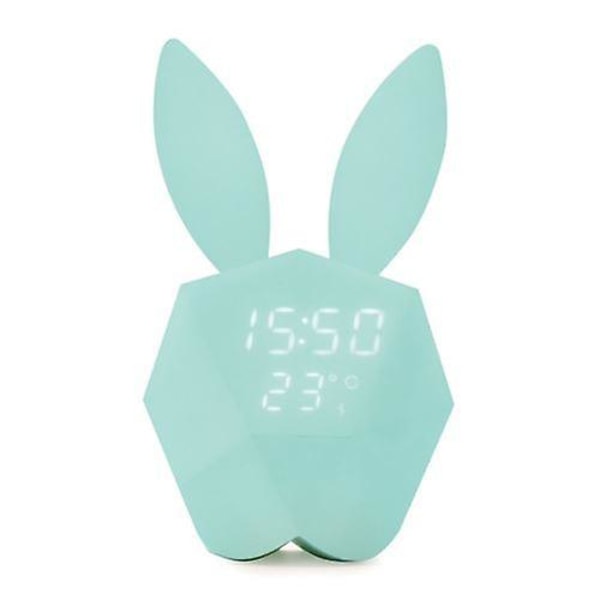 Sødt kaninformet digitalt vækkeur Led lyd Natlys termometer Genopladeligt bord vægure Multifunktionsgave til børn Green