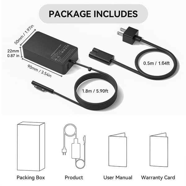Oplader - 44W 15V 2.58A AC-adapter til Surface Pro 7 6 5 4 3 Laptop