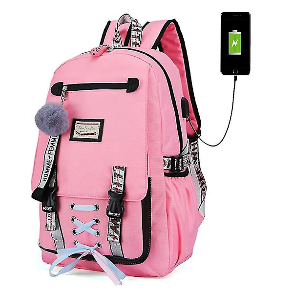 Ryggsäck skolväskor för flickor Nylon Vattentät College Ryggsäck Mode Casual Pink
